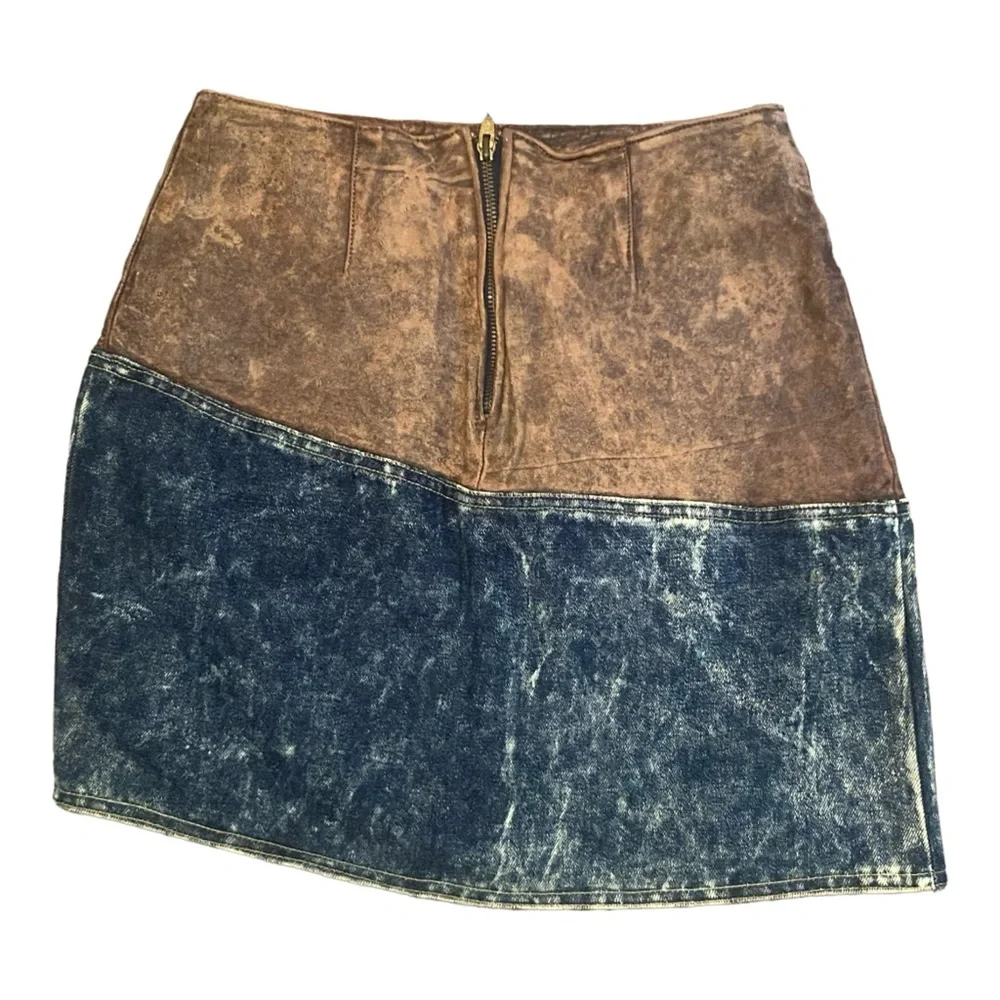 Vintage BB Dakota Genuine Leather and Acid Washed Denim Skirt